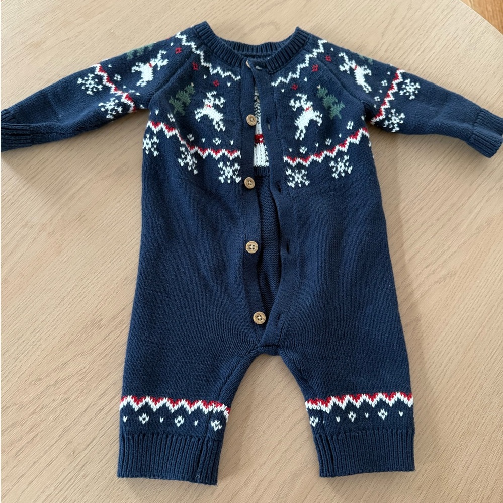 Navy Blue Kids One Piece with Reindeer Pattern - used one time